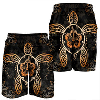 Hawaiian Turtle And Hibiscus Polynesian Men's Shorts Orange - AH - Polynesian Pride