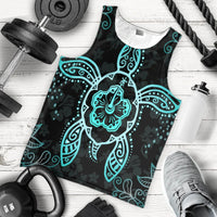 Hawaiian Turtle And Hibiscus Polynesian Tank Top Turquoise - AH - Polynesian Pride