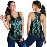 Hawaiian Turtle And Hibiscus Polynesian Racerback Tank Turquoise - AH Black - Polynesian Pride