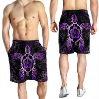 Hawaiian Turtle And Hibiscus Polynesian Men's Shorts Violet - AH - Polynesian Pride
