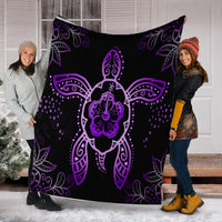 Hawaiian Turtle And Hibiscus Polynesian Premium Blankets Violet - AH - Polynesian Pride