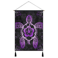 Hawaiian Turtle And Hibiscus Polynesian Hanging Poster Violet - AH Hanging Poster Cotton And Linen - Polynesian Pride
