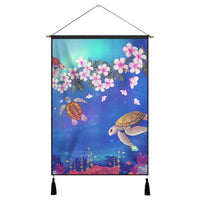 Hawaiian Turtle And Plumeria Pattern Polynesian Hanging Poster - AH Hanging Poster Cotton And Linen - Polynesian Pride