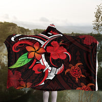 Hawaiian Turtle Hibiscus And Plumeria Flower Polynesian Hooded Blanket - AH - Polynesian Pride