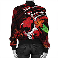 Hawaiian Turtle Hibiscus And Plumeria Flower Polynesian Bomber Jacket - AH - Polynesian Pride