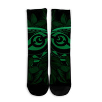 Hawaiian Turtle Hibiscus Plumeria Kanaka Polynesian Crew Socks Green - Soft Style - AH - Polynesian Pride