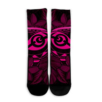 Hawaiian Turtle Hibiscus Plumeria Kanaka Polynesian Crew Socks Pink - Soft Style - AH - Polynesian Pride