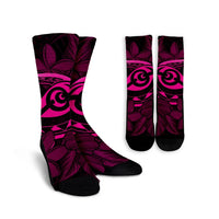 Hawaiian Turtle Hibiscus Plumeria Kanaka Polynesian Crew Socks Pink - Soft Style - AH Crew Socks White - Polynesian Pride