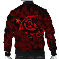 Hawaiian Turtle Hibiscus Plumeria Kanaka Polynesian Bomber Jacket Red - Soft Style - AH - Polynesian Pride