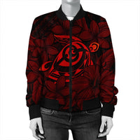 Hawaiian Turtle Hibiscus Plumeria Kanaka Polynesian Bomber Jacket Red - Soft Style - AH - Polynesian Pride