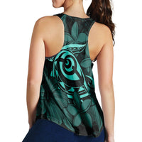 Hawaiian Turtle Hibiscus Plumeria Kanaka Polynesian Racerback Tank Turquoise - Soft Style - AH - Polynesian Pride