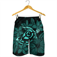 Hawaiian Turtle Hibiscus Plumeria Kanaka Polynesian Men's Shorts Turquoise - Soft Style - AH - Polynesian Pride