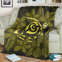 Hawaiian Turtle Hibiscus Plumeria Kanaka Polynesian Premium Blankets Yellow - Soft Style - AH - Polynesian Pride