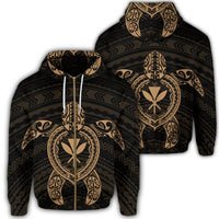 Hawaiian Turtle Kanaka Polynesian Zip Hoodie Gold Unisex Art - Polynesian Pride