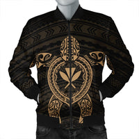 Hawaiian Turtle Kanaka Polynesian Bomber Jacket - Gold - AH Black Unisex - Polynesian Pride