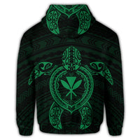 Hawaiian Turtle Kanaka Polynesian Zip Hoodie Green - Polynesian Pride