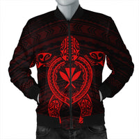 Hawaiian Turtle Kanaka Polynesian Bomber Jacket - Red - AH Black Unisex - Polynesian Pride