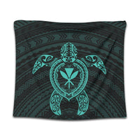 Hawaiian Turtle Kanaka Polynesian Tapestry - Turquoise - AH Wall Tapestry Black - Polynesian Pride
