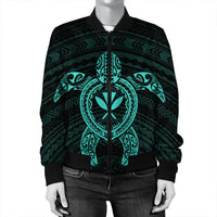 Hawaiian Turtle Kanaka Polynesian Bomber Jacket - Turquoise - AH - Polynesian Pride