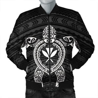 Hawaiian Turtle Kanaka Polynesian Bomber Jacket - White - AH Black Unisex - Polynesian Pride