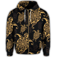 Hawaiian Turtle Pattern Golden Zip Hoodie - Polynesian Pride