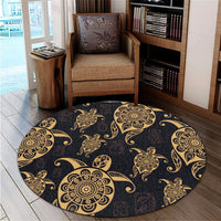 Hawaiian Turtle Pattern Golden Round Carpet - AH - Polynesian Pride