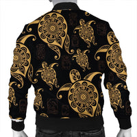 Hawaiian Turtle Pattern Golden Bomber Jacket - AH - Polynesian Pride