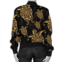 Hawaiian Turtle Pattern Golden Bomber Jacket - AH - Polynesian Pride