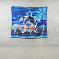 Hawaiian Turtle Plumeria Coconut Tree Polynesian Tapestry Blue - AH - Polynesian Pride