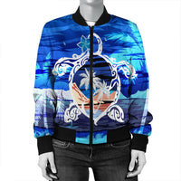 Hawaiian Turtle Plumeria Coconut Tree Polynesian Bomber Jacket Blue - AH - Polynesian Pride