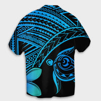 Hawaiian Turtle Plumeria Kakau Polynesian Quilt Hawaiian Shirt Blue AH - Polynesian Pride