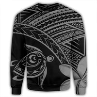 Hawaiian Turtle Plumeria Kakau Polynesian Quilt Sweatshirt Neo Gray AH - Polynesian Pride