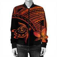 Hawaiian Turtle Plumeria Kakau Polynesian Quilt Bomber Jacket Neo Orange AH - Polynesian Pride