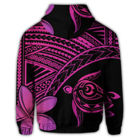 Hawaiian Turtle Plumeria Kakau Polynesian Quilt Hoodie Neo Pink - Polynesian Pride