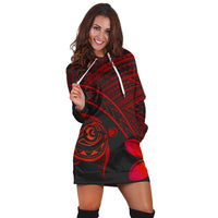 Hawaiian Turtle Plumeria Kakau Polynesian Quilt Hoodie Dress Neo Red AH - Polynesian Pride