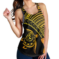 Hawaiian Turtle Plumeria Kakau Polynesian Quilt Racerback Tank Neo Yellow AH - Polynesian Pride