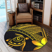 Hawaiian Turtle Plumeria Kakau Polynesian Quilt Round Carpet Neo Yellow AH - Polynesian Pride