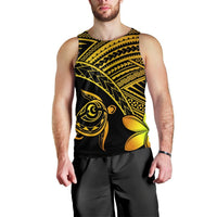 Hawaiian Turtle Plumeria Kakau Polynesian Quilt Tank Top Neo Yellow AH Black - Polynesian Pride