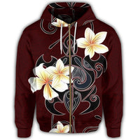 Hawaiian Turtle Plumeria Polynesian Zip Hoodie Red - Polynesian Pride