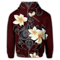 Hawaiian Turtle Plumeria Polynesian Zip Hoodie Red - Polynesian Pride