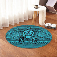 Hawaiian Turtle Polynesian Tribal Round Carpet Blue AH - Polynesian Pride