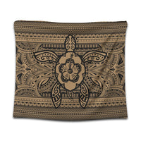 Hawaiian Turtle Polynesian Tribal Tapestry Gold AH Wall Tapestry Black - Polynesian Pride