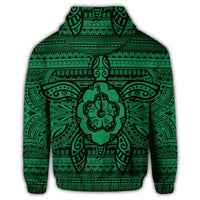 Hawaiian Turtle Polyensian Tribal Zip Hoodie Green - Polynesian Pride