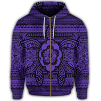 Hawaiian Turtle Polyensian Tribal Zip Hoodie Purple - Polynesian Pride