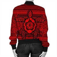 Hawaiian Turtle Polynesian Tribal Bomber Jacket Red AH - Polynesian Pride
