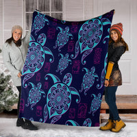 Hawaiian Turtle Polynesian Neon Premium Blankets - AH - Polynesian Pride