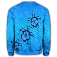 Hawaiian Turtle Swim In The OCean With Hibiscus Polynesian Sweatshirt - AH - Polynesian Pride