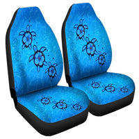Hawaiian Turtle Swim In The OCean With Hibiscus Polynesian Car Seat Covers - AH Universal Fit Black - Polynesian Pride