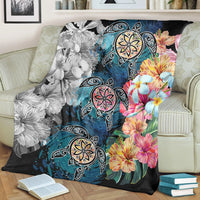 Hawaiian Turtle Swimming Wave Plumeria Hibiscus Polynesian Premium Blankets - Garden Style - AH - Polynesian Pride