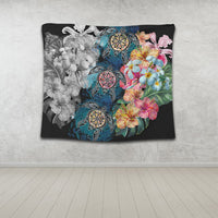 Hawaiian Turtle Swimming Wave Plumeria Hibiscus Polynesian Tapestry - Garden Style - AH - Polynesian Pride
